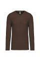 Heren T-shirt lange mouw V Hals Kariban K358 CHOCOLATE